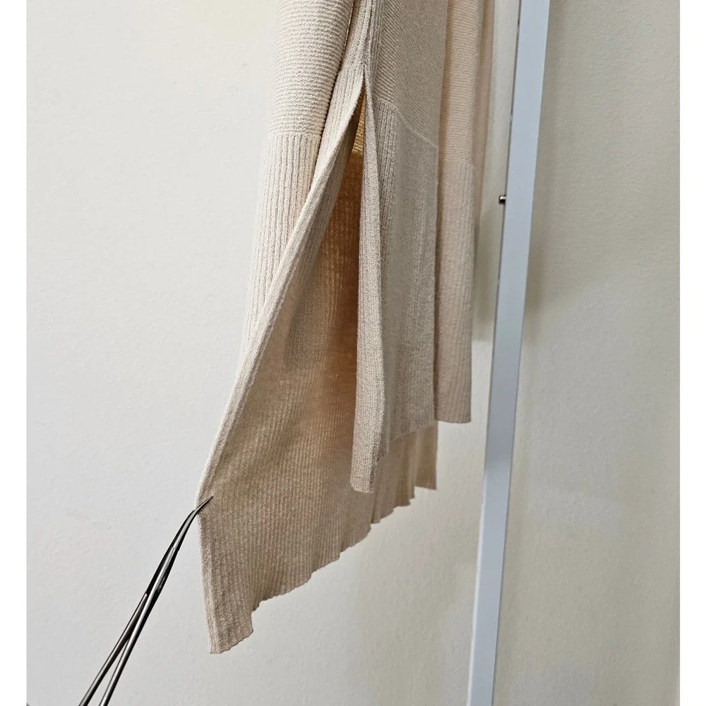 FREE PEOPLE Women's Criss Cross Pull-Over Cream Long Slit Tunic Sweater Sz L - Picture 4 of 14